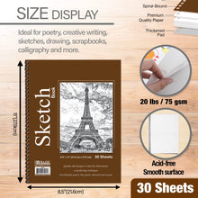 Load image into Gallery viewer, Spiral Sketch Book, 30 Sheets, 8.5" x 11"